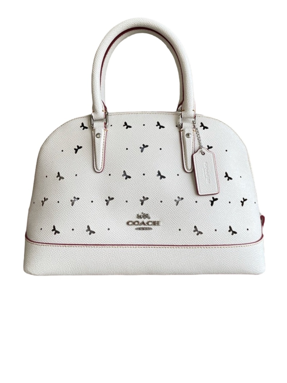 Coach Sierra White Dome Satchel Perforated Butterfly Crossgrain Leather & Strap